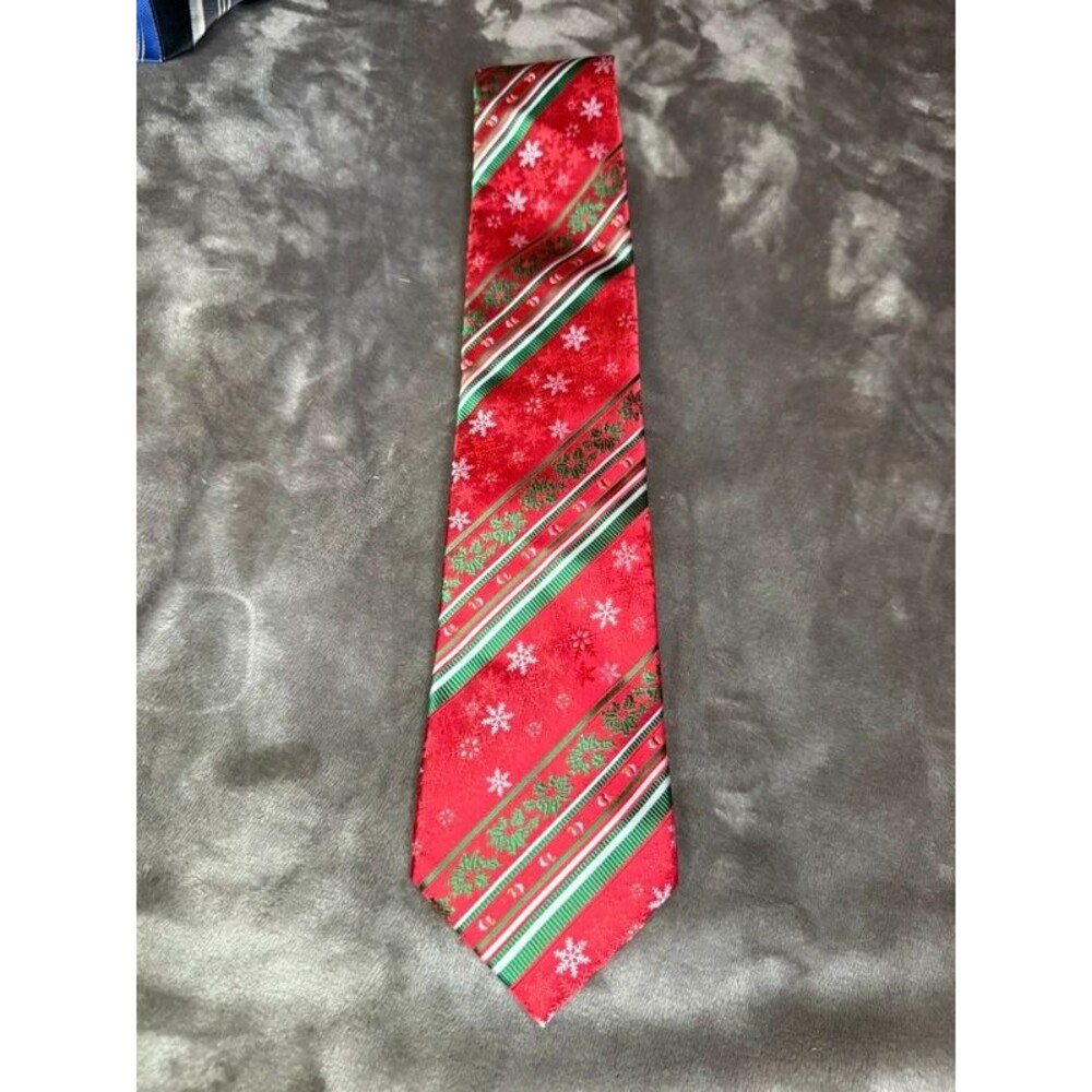Hisdern christmas tie red snowflake holly stripe holiday novelty necktie